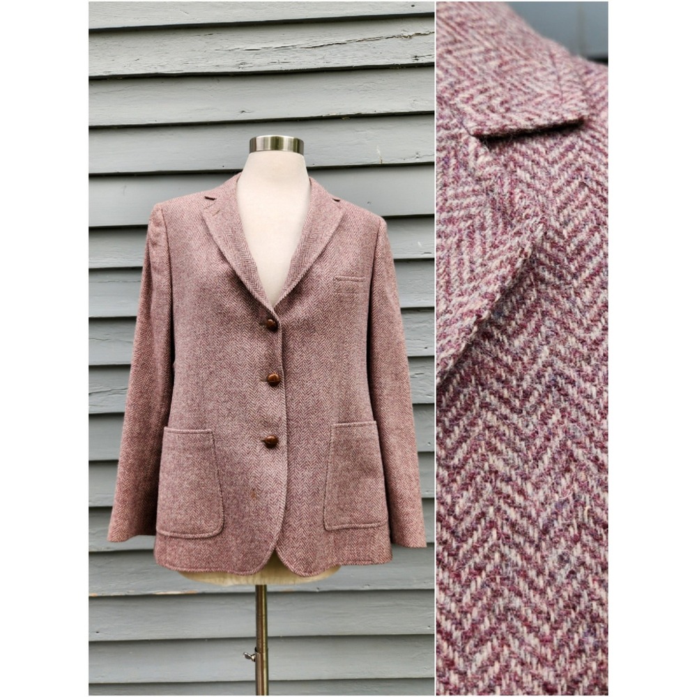 Vintage 80s Preppy‎ Union Blazer Mauve Herringbone Wool Blend 3-Button Size 16